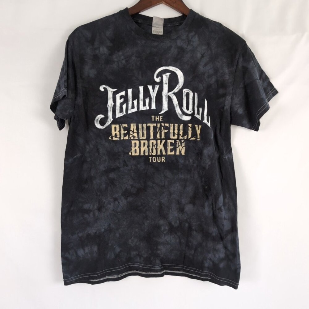 Jelly Roll Unisex Black/Gray Tye-Dye T-Shirt The Beautifully Broken Tour, Medium
